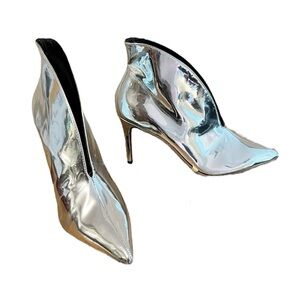 TOPSHOP silver metallic pointy toe heeled boots size 36